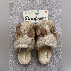 Dearfoams Women’s Bianca Pile Slide Slipper with Bow Size XL
